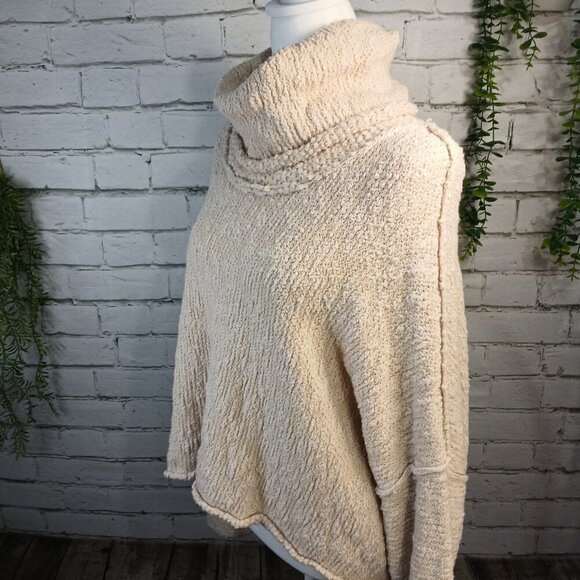 FREE PEOPLE BIG EASY COWL NECK SWEATER,  CREAM, OVERSIZED WOMENS SMALL - Picture 6 of 10